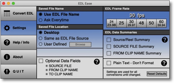EDL Ease Settings